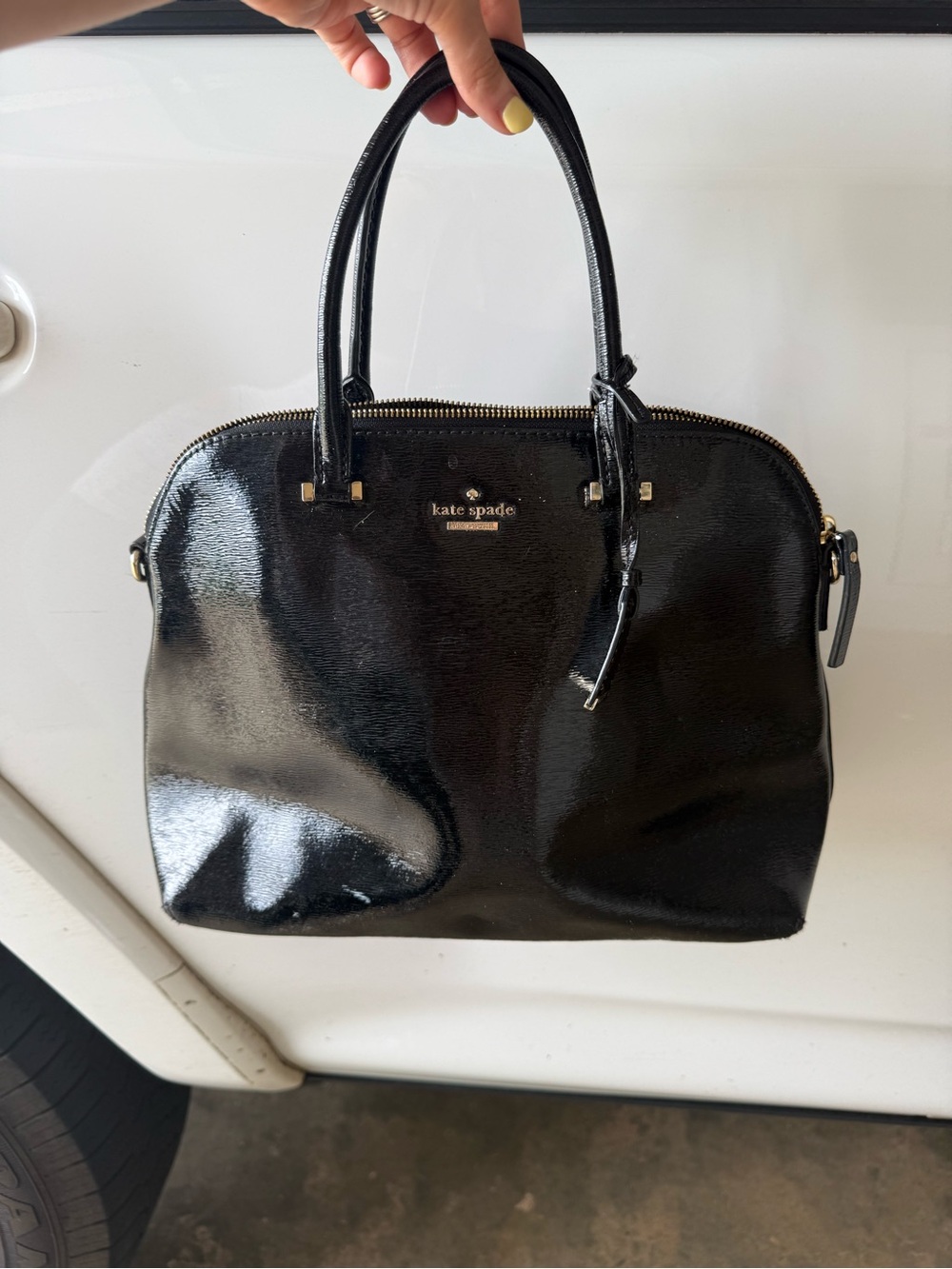 kate spade Black Patent Leather Satchel with Gold Hardware
